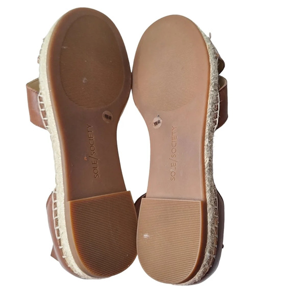 Sole Society Sz9 Brown Saundra Leather CrissCross Ankle Strap Espadrille Sandals - Picture 15 of 16